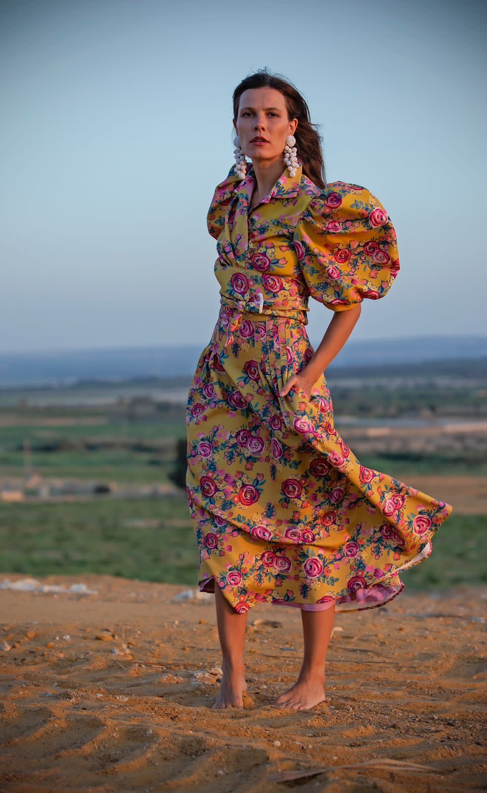 Long skirt with waist pleats