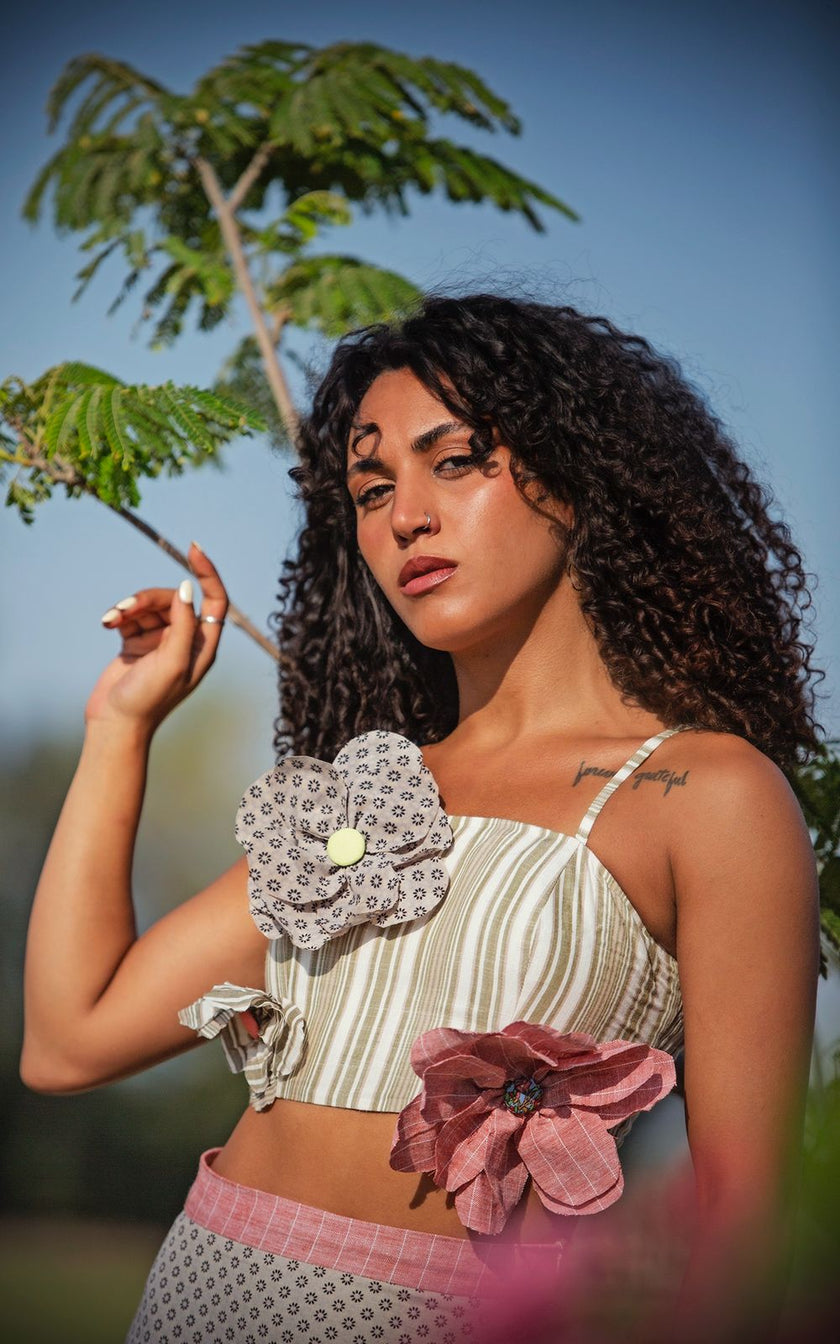 Crop Top w/ 3D Handmade Flowers