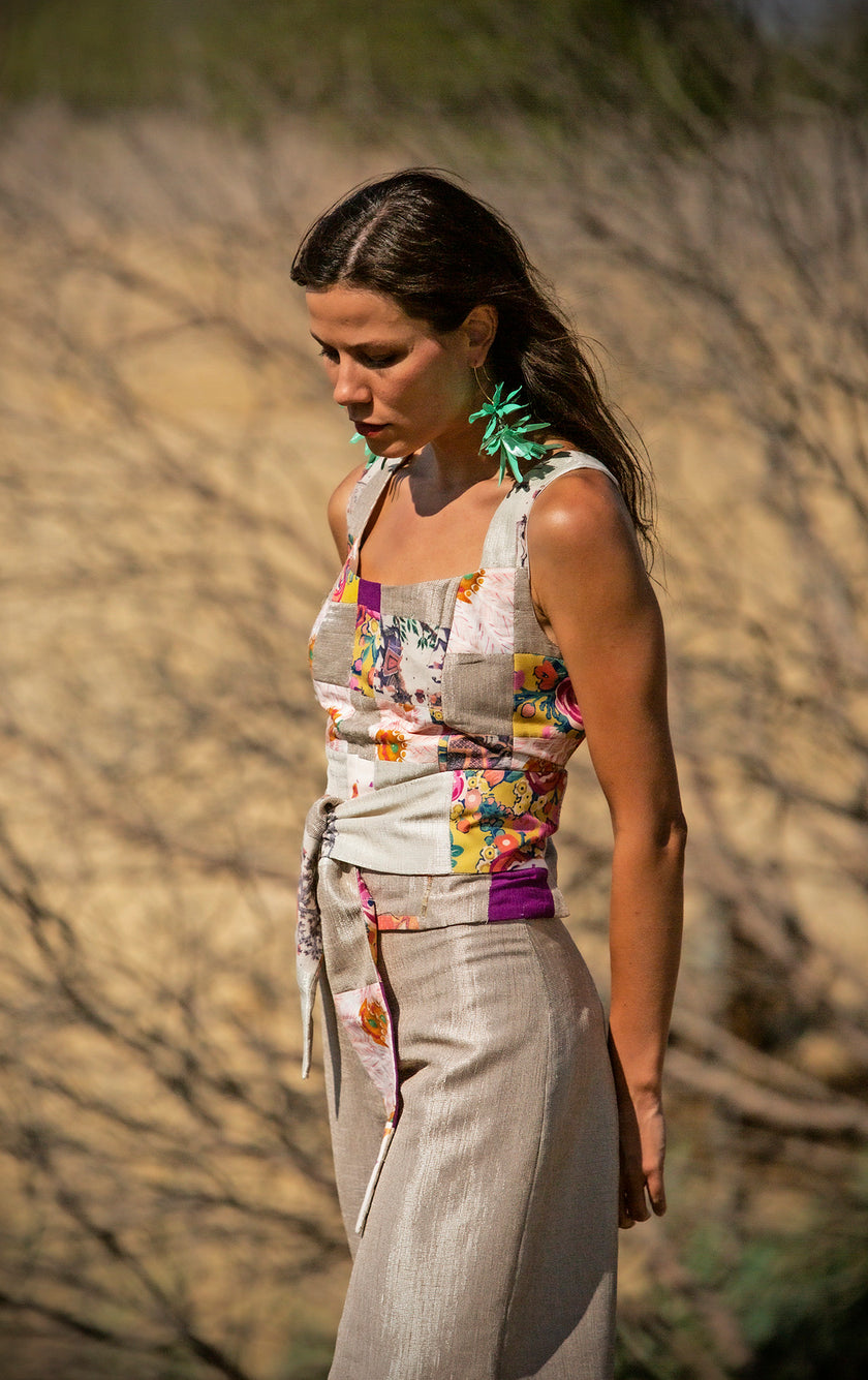 Patchwork top with cross backless multi-style straps