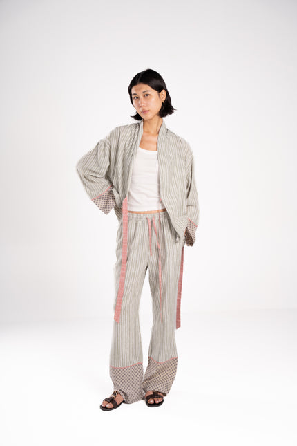 Olive Linen Pants with dotted leg