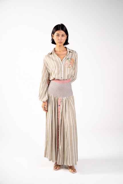 Beige Linen shirt with floral pocket