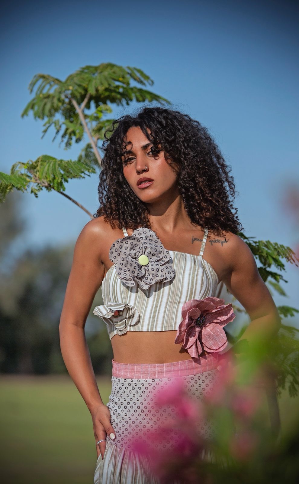 Crop Top w/ 3D Handmade Flowers