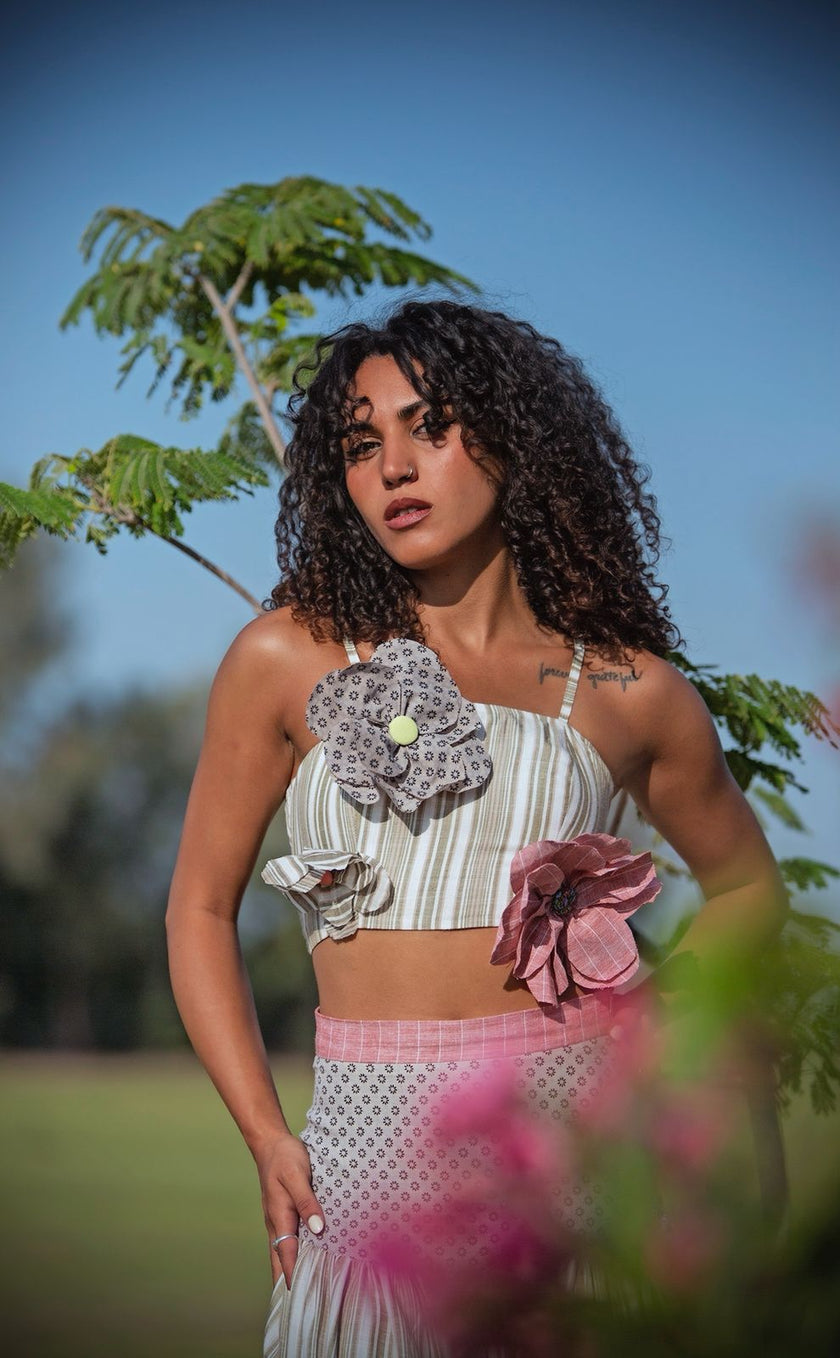 Crop Top w/ 3D Handmade Flowers