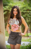 Crop Top w/ 3D Handmade Flowers