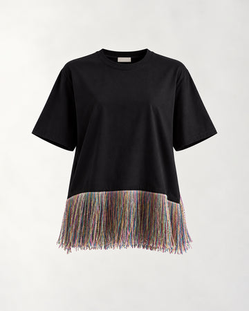 Bloom Gardens Fringe T-Shirt – Black / Multicolor Fringe