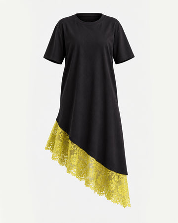 Bloom Gardens Lace Black T-Shirt Dress Lime Lace