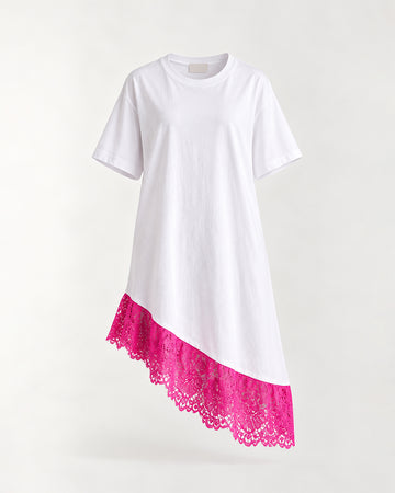 Bloom Gardens Lace T-Shirt Dress – White / Fuchsia Lace