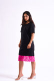 Bloom Gardens Lace Black T-Shirt Dress Fuchsia Lace
