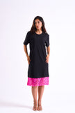 Bloom Gardens Lace Black T-Shirt Dress Fuchsia Lace