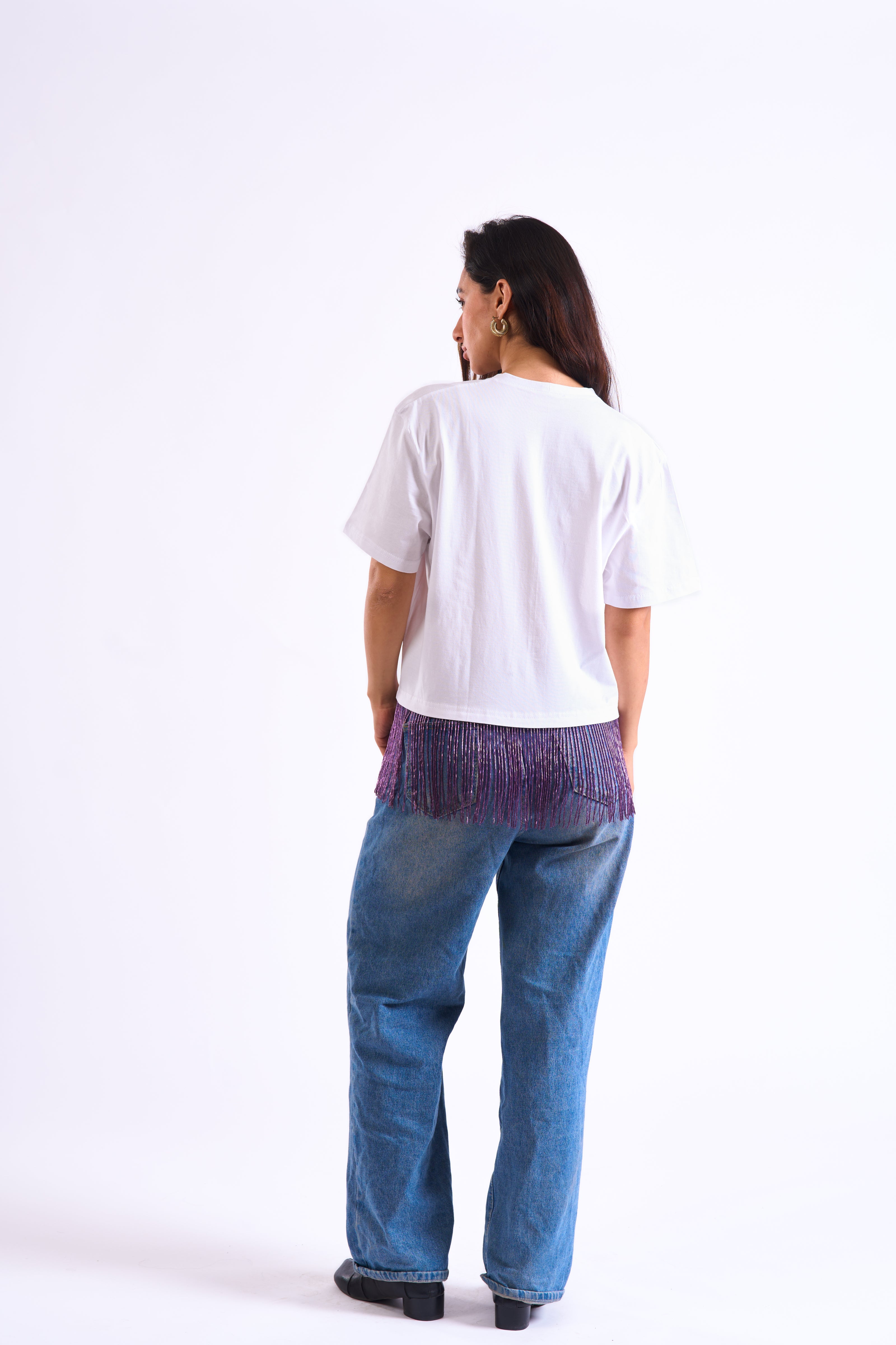Bloom Gardens Fringe T-Shirt – White / Purple Fringe