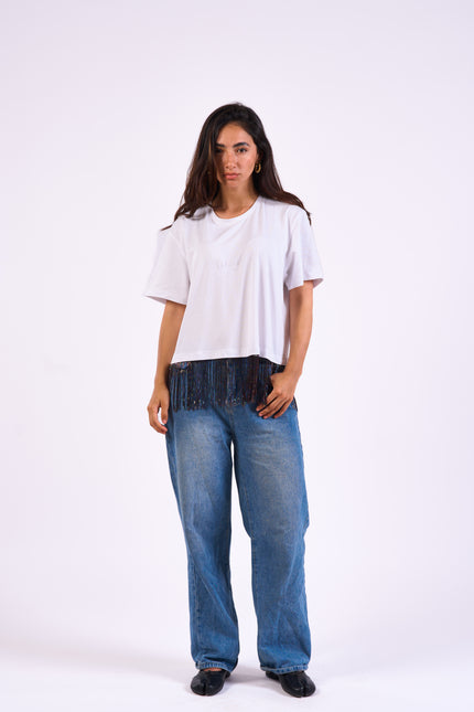 Bloom Gardens Fringe T-Shirt – White / Midnight Fringe
