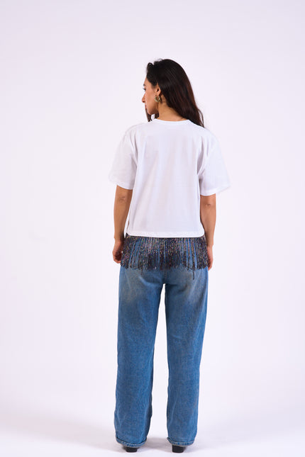Bloom Gardens Fringe T-Shirt – White / Midnight Fringe