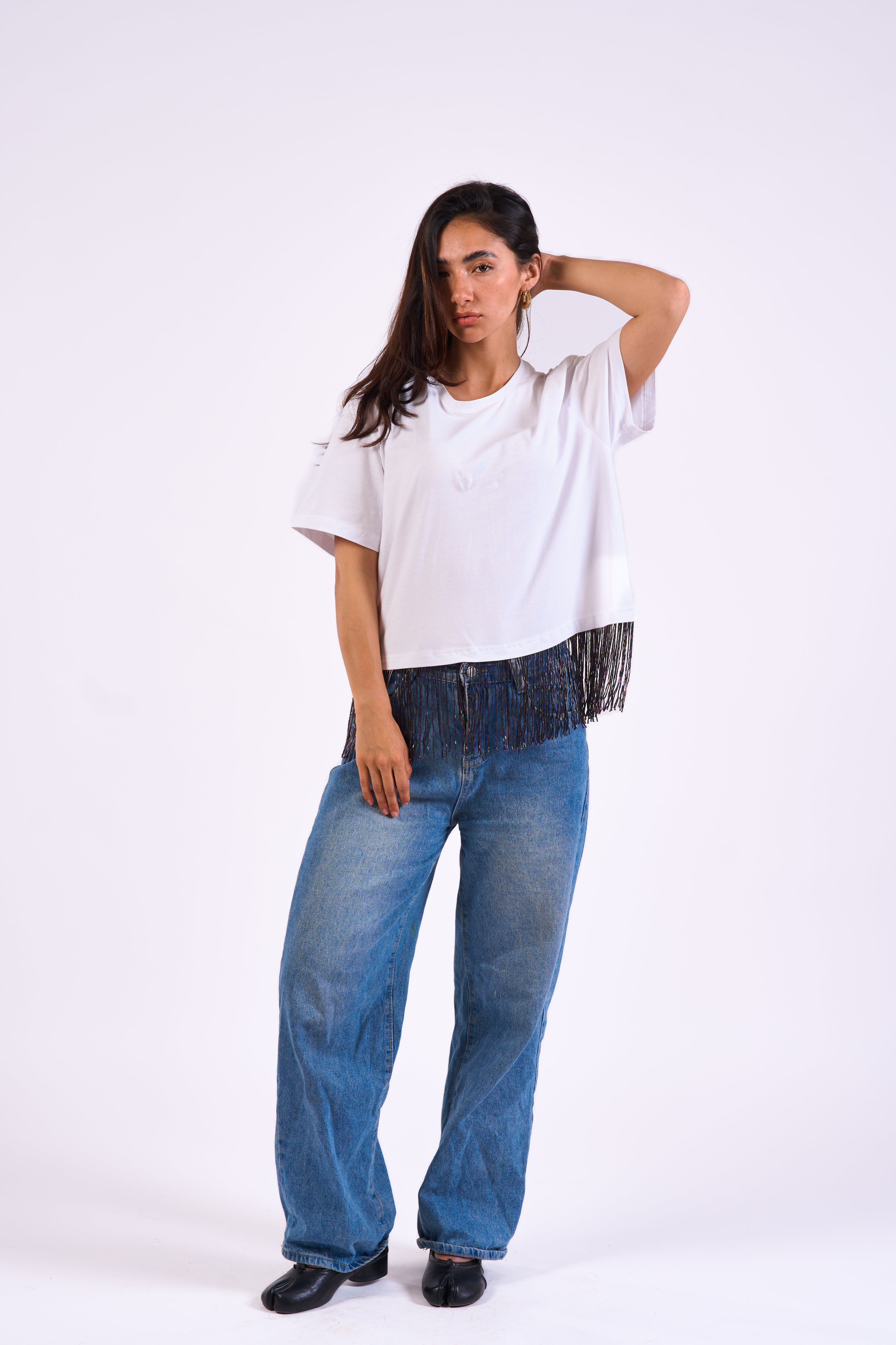 Bloom Gardens Fringe T-Shirt – White / Midnight Fringe