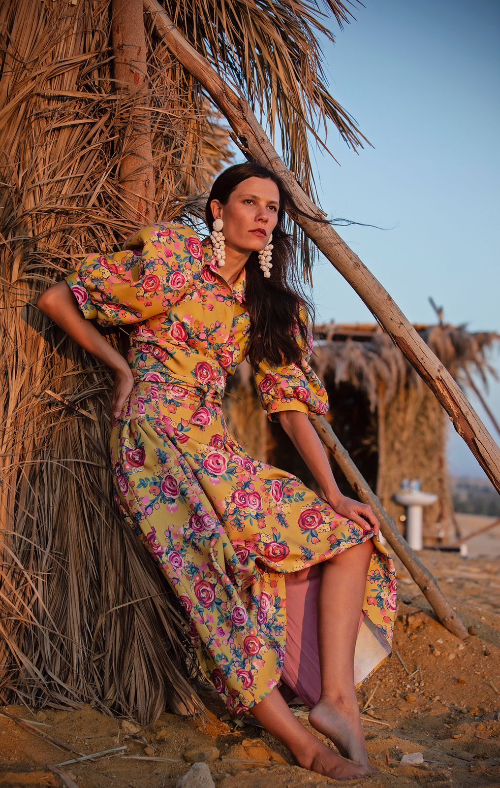 Long skirt with waist pleats