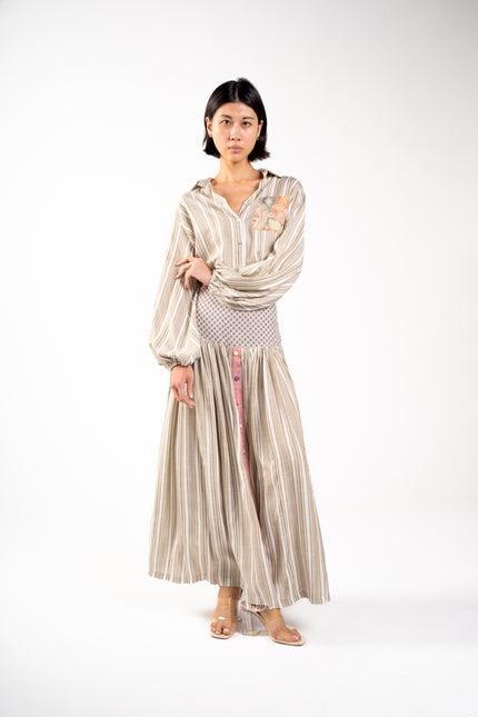 Beige Linen shirt with floral pocket