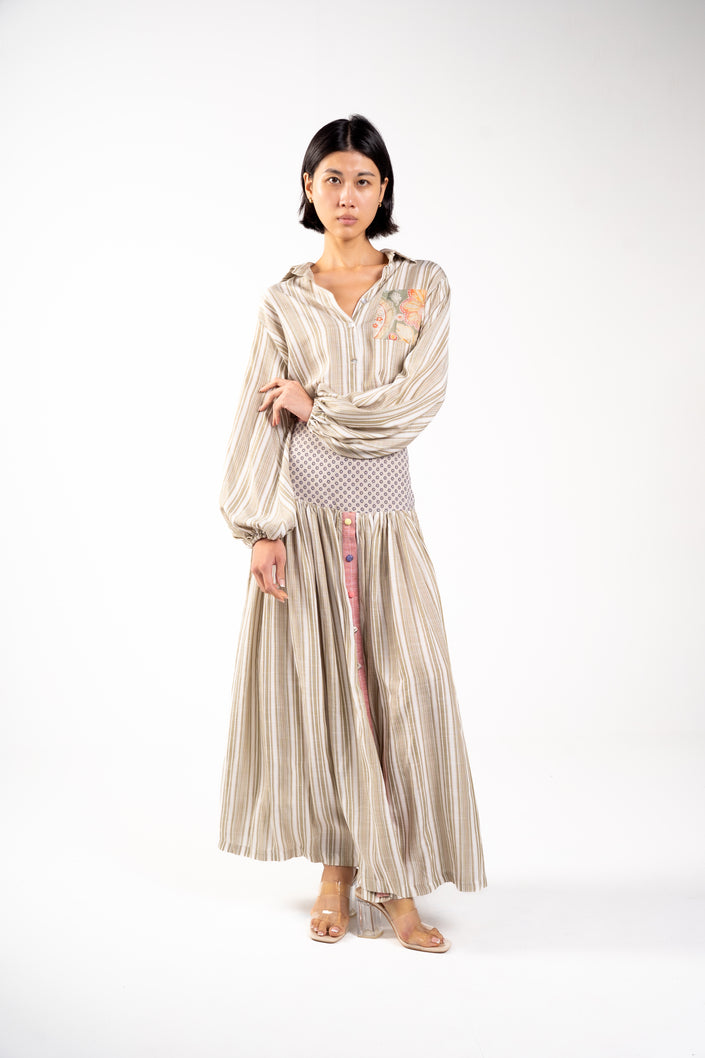 Beige Linen shirt with floral pocket