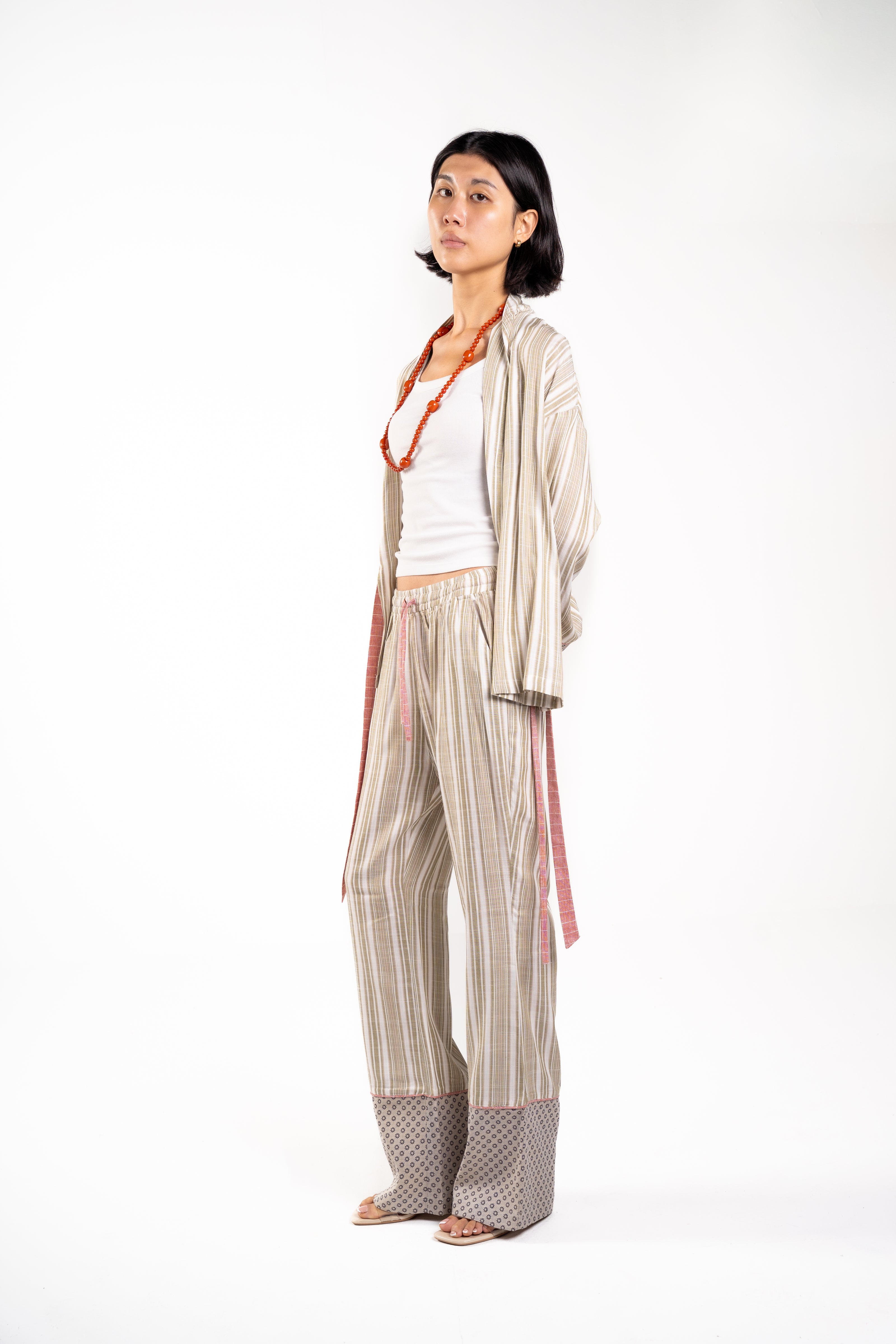 Beige Linen Pants with dotted leg