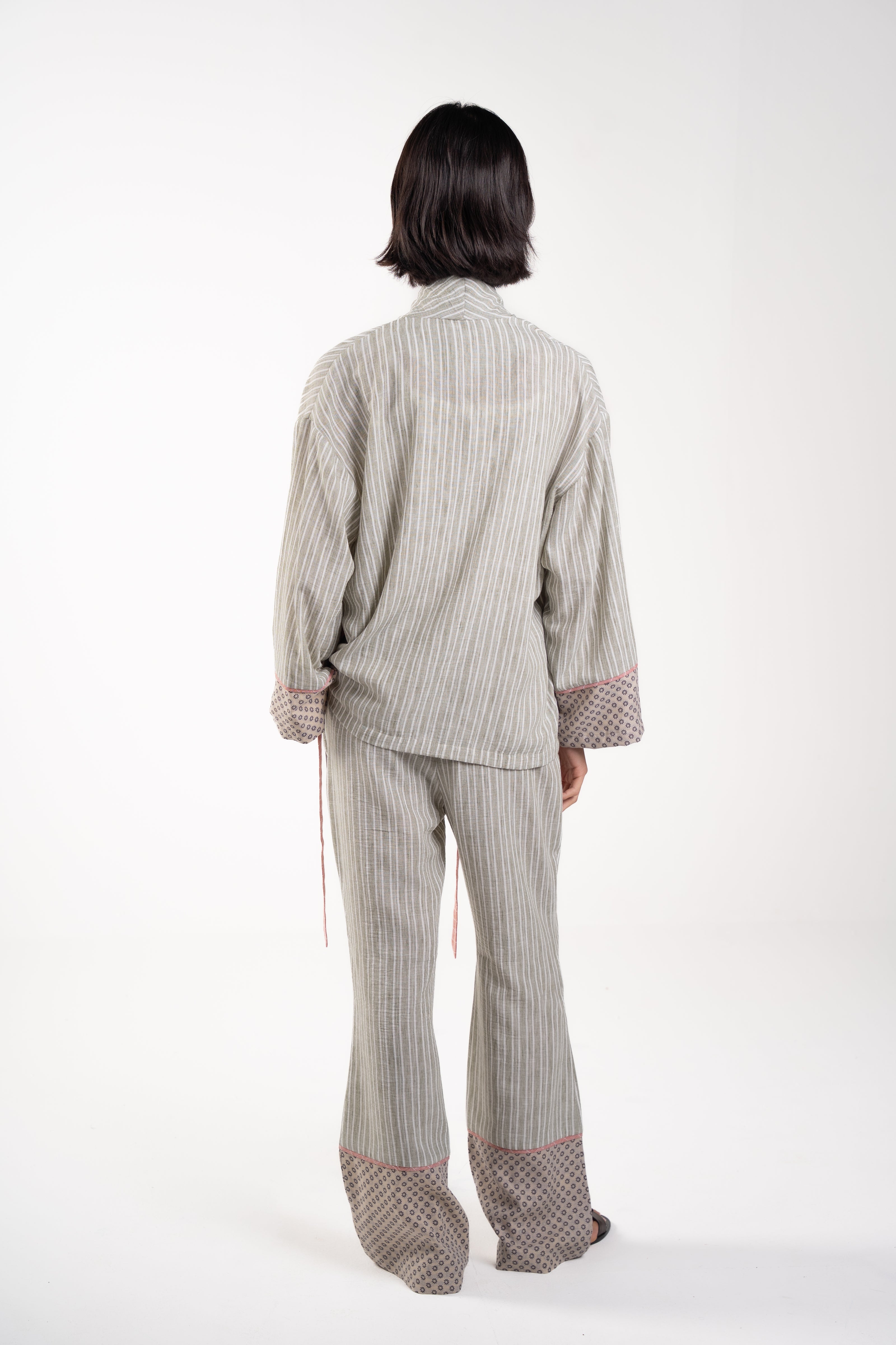 Olive Linen Pants with dotted leg