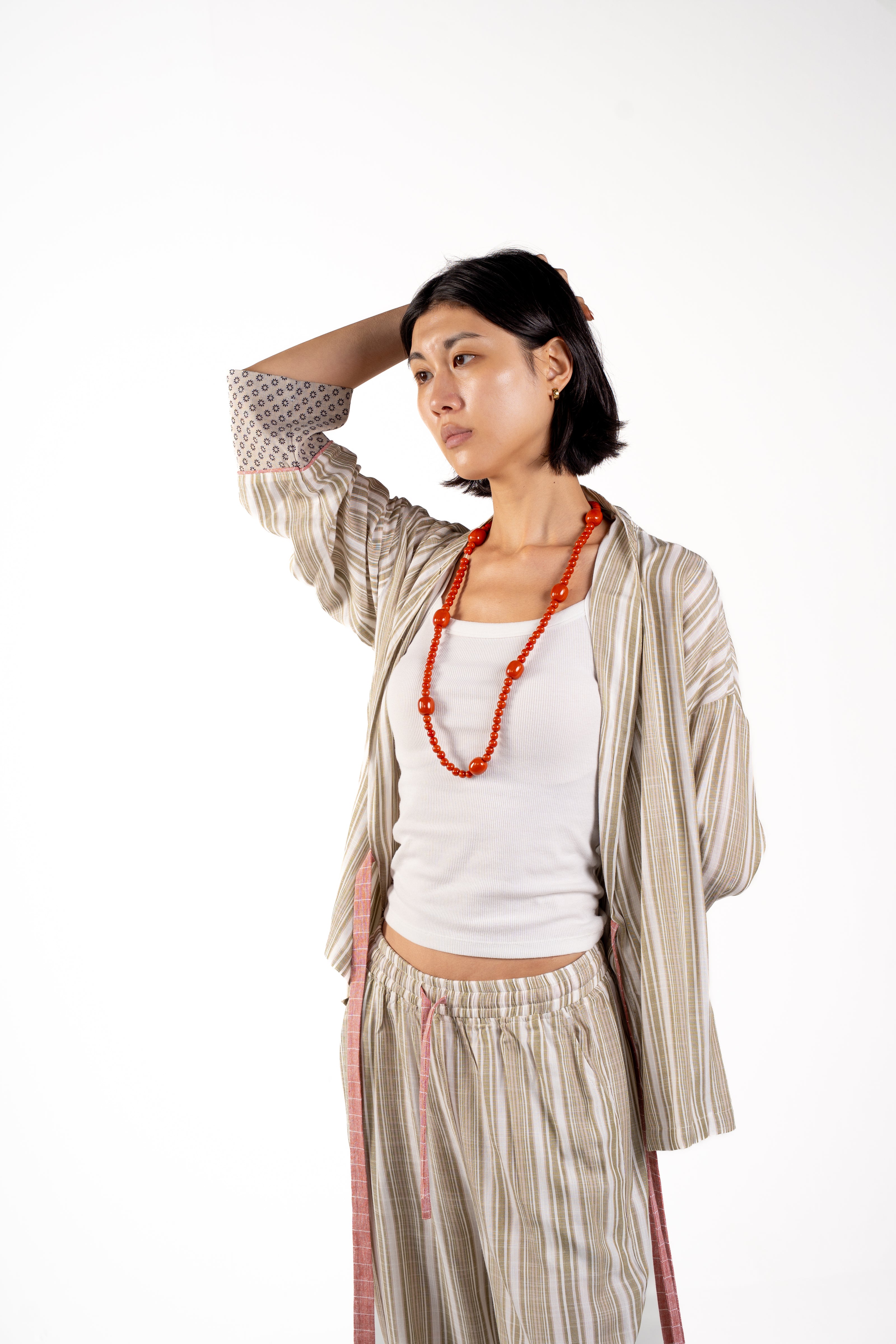 Beige Linen shirt with dotted sleeve