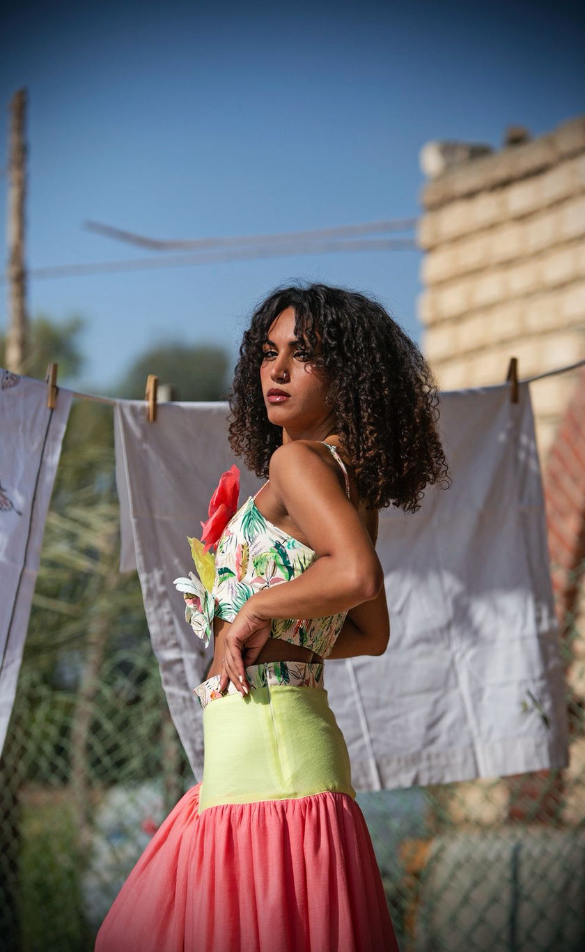 Crop Top w/ 3D Handmade Flowers