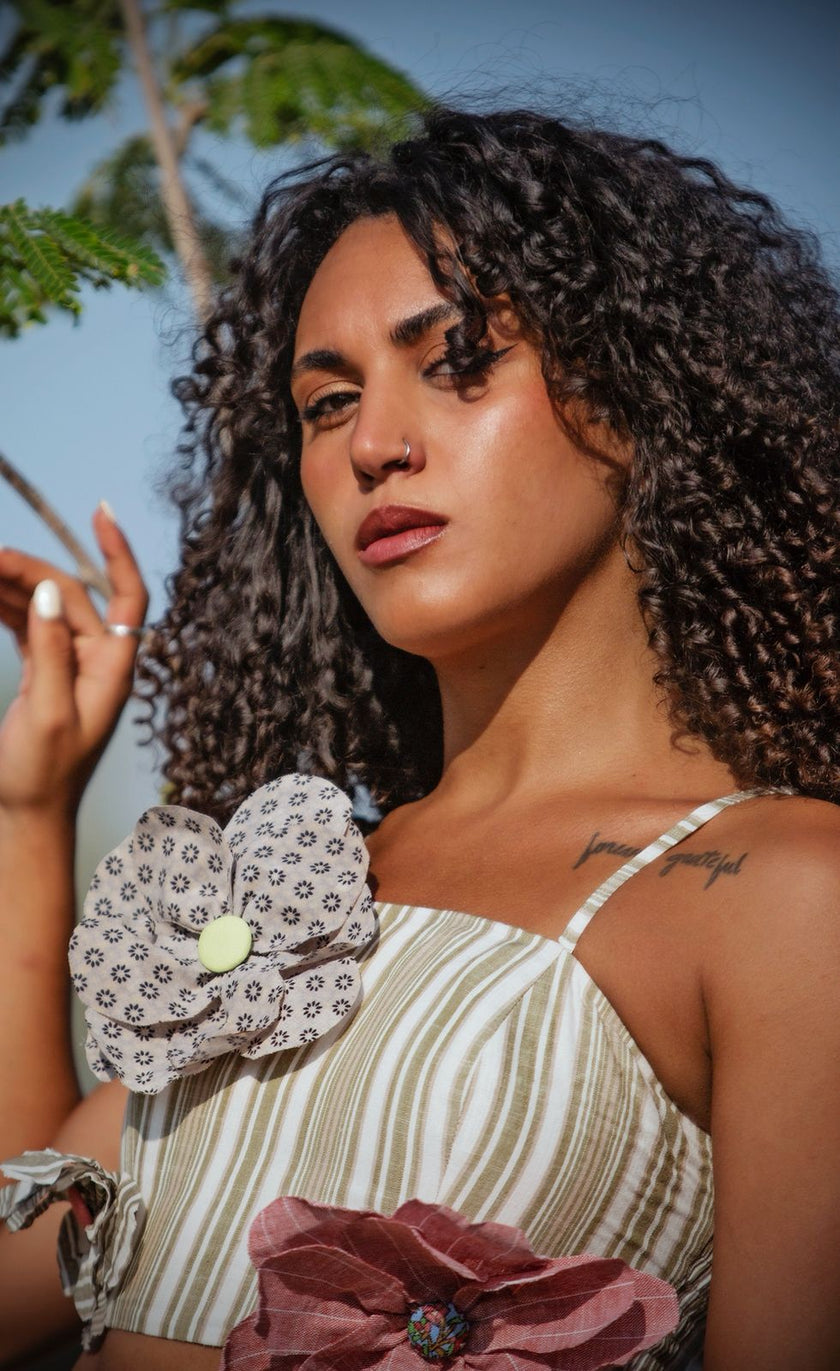 Crop Top w/ 3D Handmade Flowers