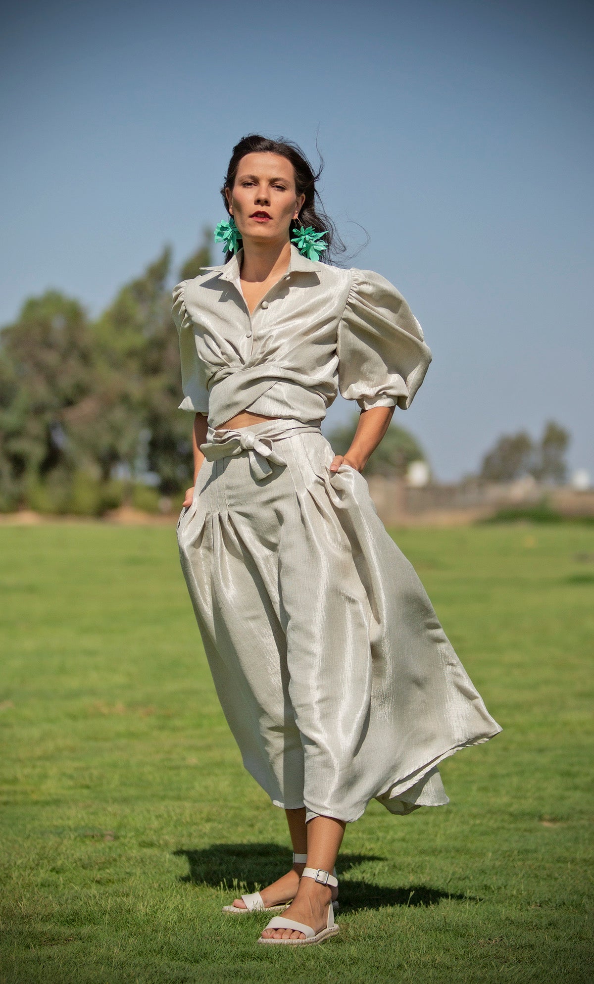 Long skirt with waist pleats