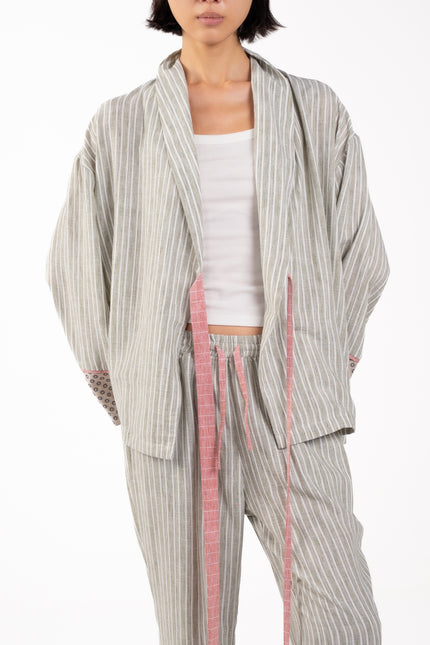 Olive Linen Pants with dotted leg